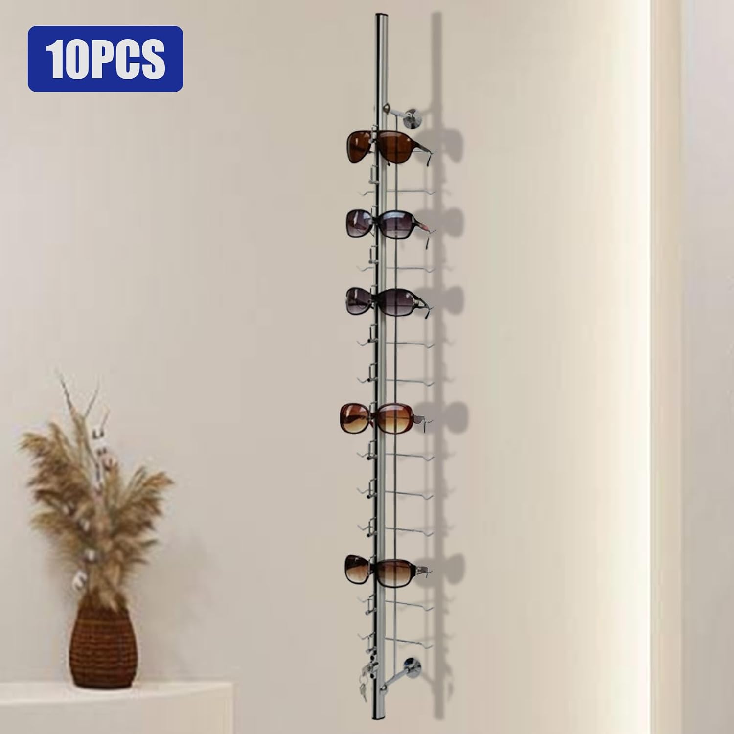 Sunglasses Rack Organizer, 10PCS Aluminum Wall Mount Eyeglasses Rack, Silver Sunglasses Rack Holder Eyeglasses Display Stand for Exhibition Display, Shop Display, Personal Storage (14 Pairs)