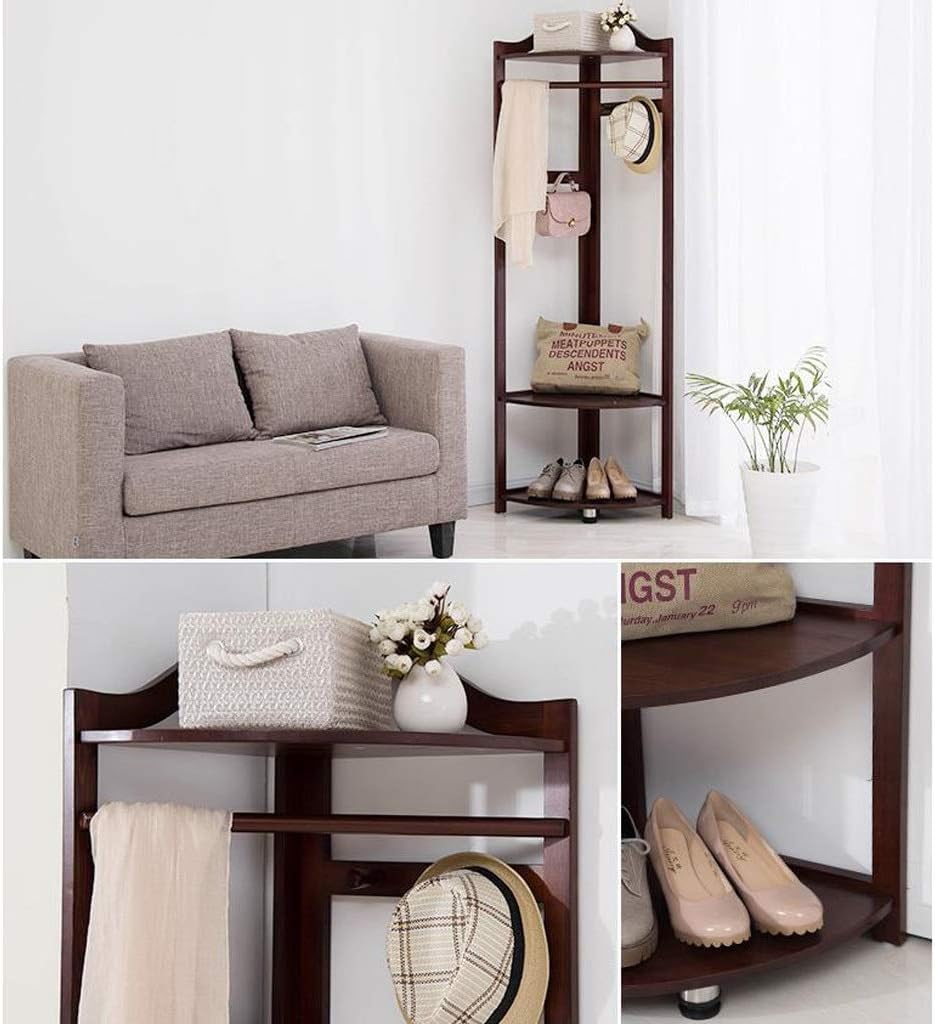 Bamboo Garment Rack Large Clothes Rack Coat Stand Heavy Duty Clothes Hanging Rack with 3 Tier Storage Shelves for Clothes Shoes Hats Bags in Entryway, Bedroom, Living Room, Guest Room,Walnut