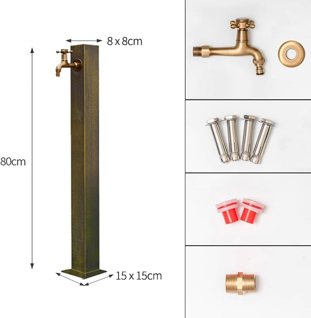 Antique Outdoor Faucet Post with Copper Tap, 304 Stainless Steel Hose Stand, Decorative Water Column for Garden, Backyard, and Farm Use