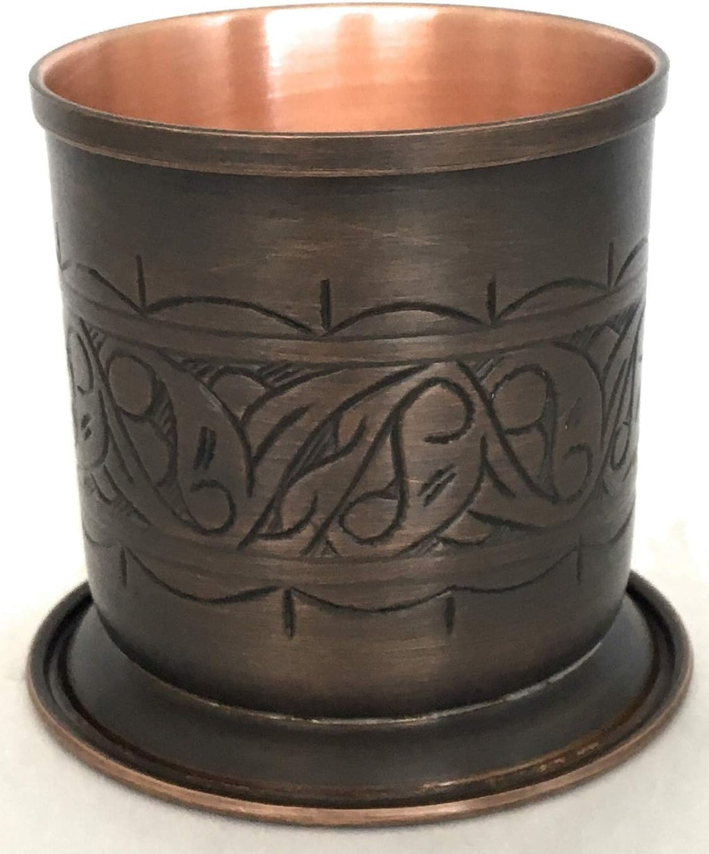 KS Series - Copper Pitcher (45 oz) and Cup (7.7 oz) Set, Moscow Mule Water Jug, Ice Tea and Juice Beverage, Desktop/Bedside Night Water Carafe, Ayurvedic Decanter (Engraved-Antique)