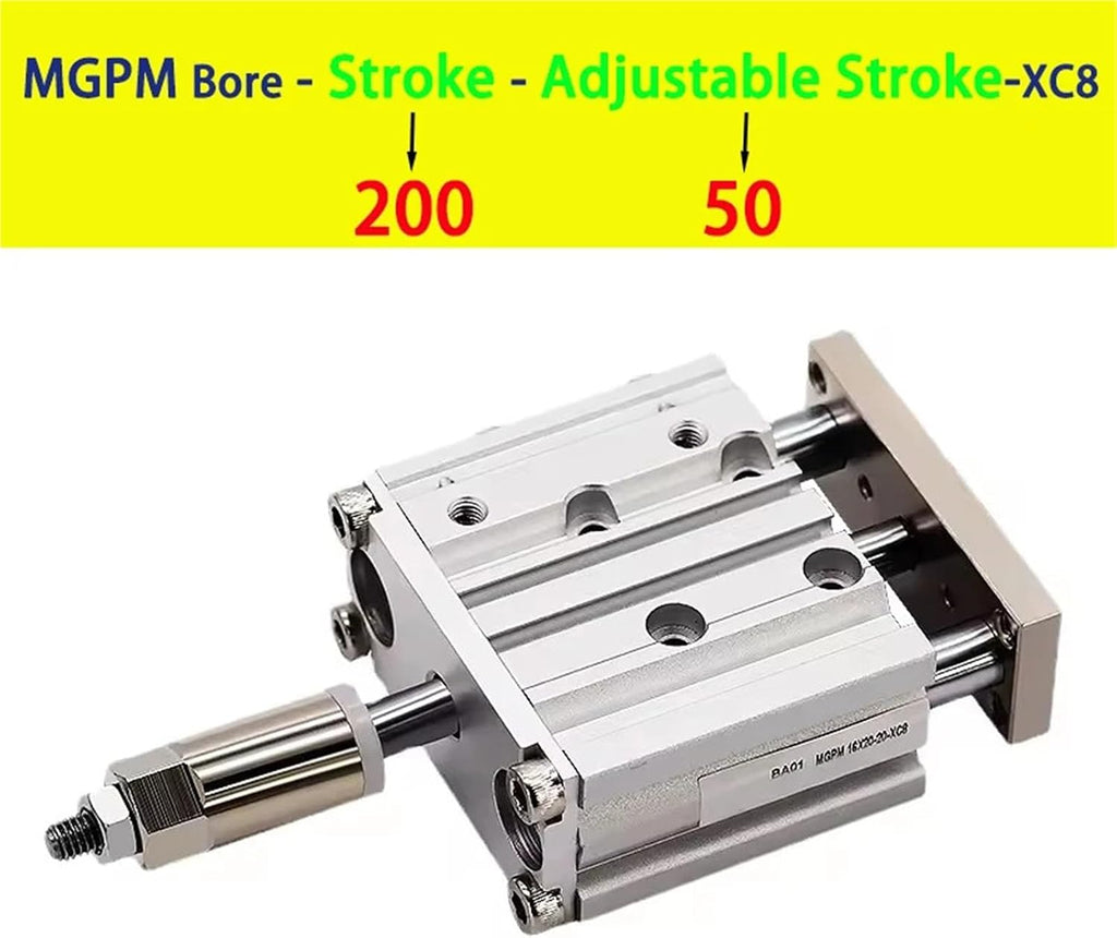Pneumatic Cylinder Adjustable Stroke Type Three Bar Three-axis with Magnet MGPM12/16/20/25/32/40/50 Stroke 20-200mm(Stroke 200-50mm,Bore 25mm)