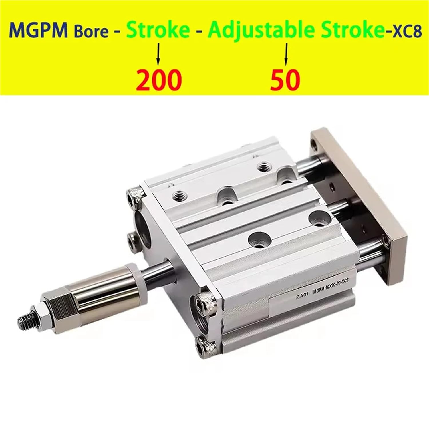 Pneumatic Cylinder Adjustable Stroke Type Three Bar Three-axis with Magnet MGPM12/16/20/25/32/40/50 Stroke 20-200mm(Stroke 200-50mm,Bore 50mm)