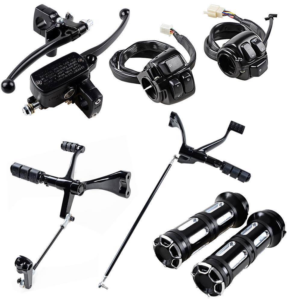 AMOPACORP Forward Controls Kit, Pair Switch with Harness, Clutch Lever Brake Master Cylinder Handlebar, Left Right 1' 25mm Hand Grips Compatible with Harley Sportster XL883 XL1200 2004-2013 (Black)
