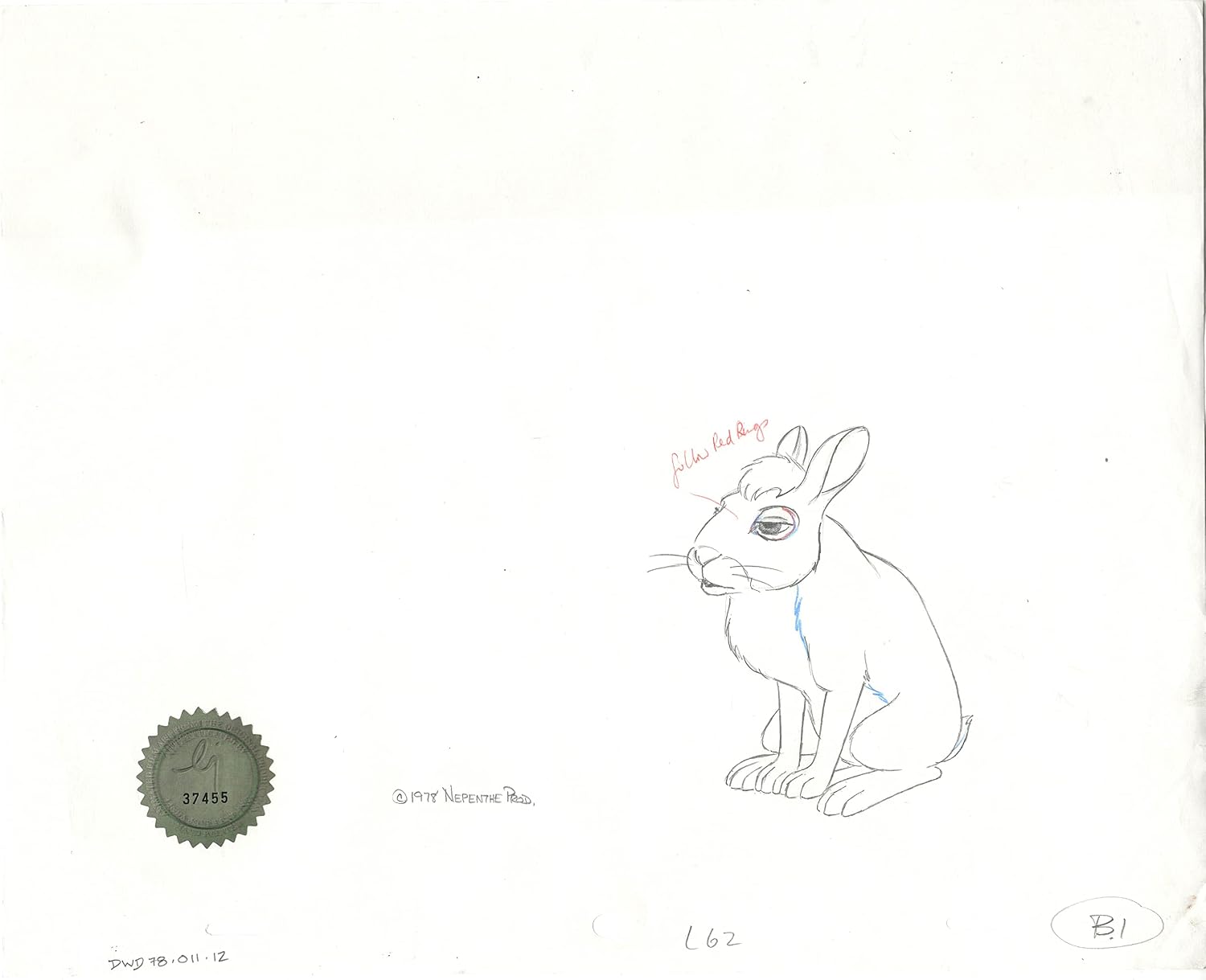 Watership Down 1978 Production Animation Cel Drawing of Bigwig with Linda Jones Seal and Certificate of Authenticity 011-012