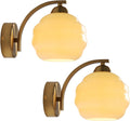 Vintage Brass Wall Sconces Set of Two Modern Brushed Gold Wall Light Fixtures Bathroom Vanity Sconce Lights with Yellow Glass Shade Wall Lamp for Living Room Bedroom Hallway MCL13GD-2 (2 Pack)