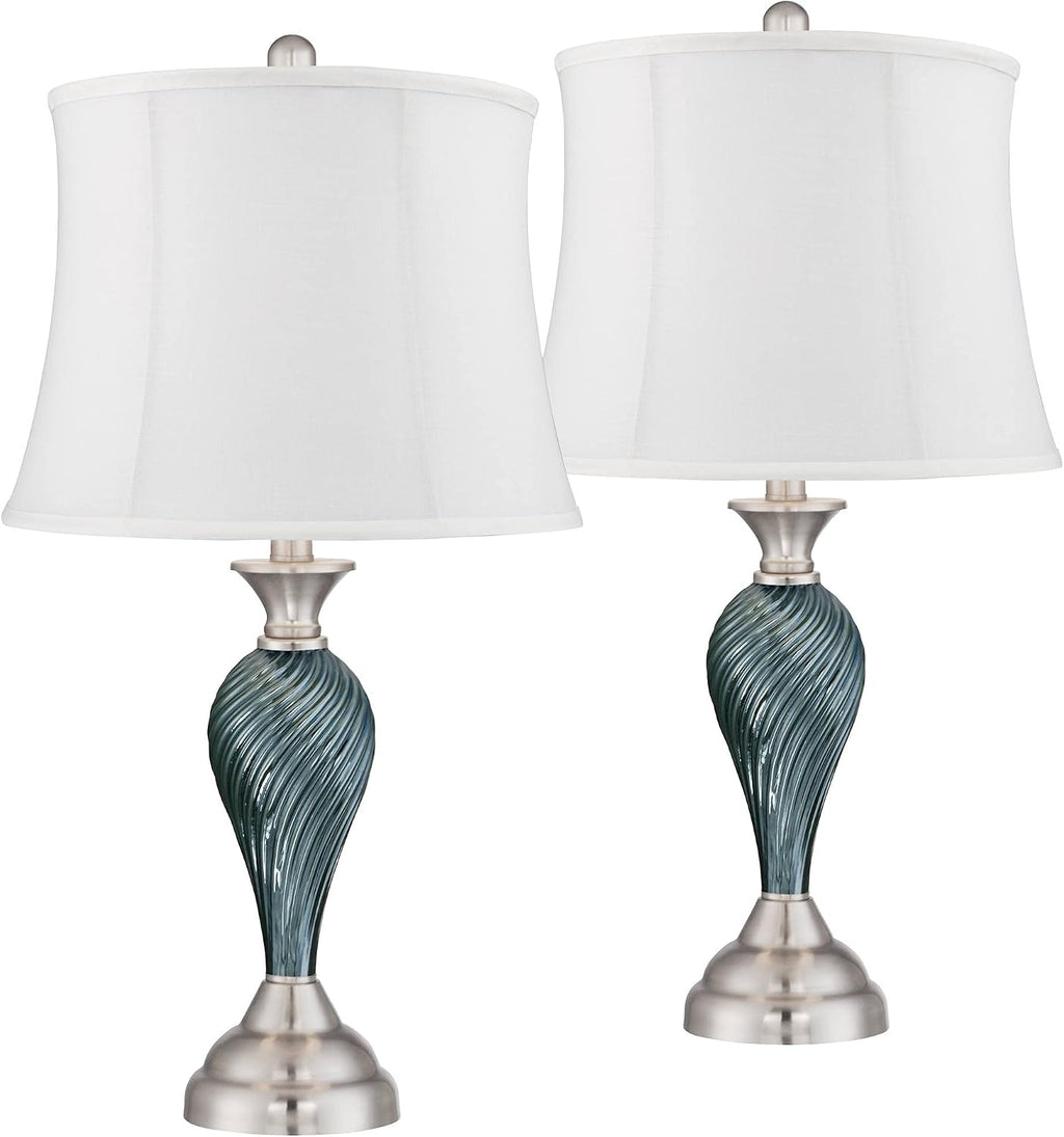 Regency Hill Arden 25' High Twist Modern Coastal Table Lamps Set of 2 Green-Blue Glass White Shade Living Room Bedroom Bedside Nightstand House Office Home Reading Kitchen Entryway Console Family