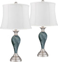 Regency Hill Arden 25' High Twist Modern Coastal Table Lamps Set of 2 Green-Blue Glass White Shade Living Room Bedroom Bedside Nightstand House Office Home Reading Kitchen Entryway Console Family