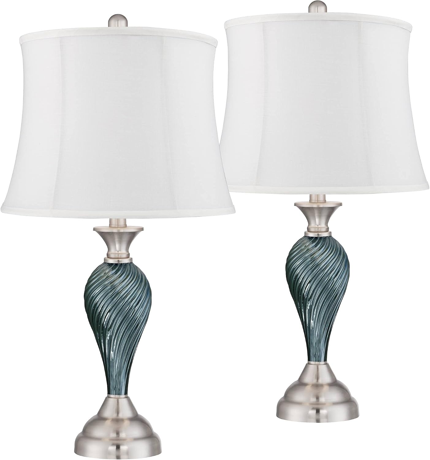 Regency Hill Arden 25' High Twist Modern Coastal Table Lamps Set of 2 Green-Blue Glass White Shade Living Room Bedroom Bedside Nightstand House Office Home Reading Kitchen Entryway Console Family