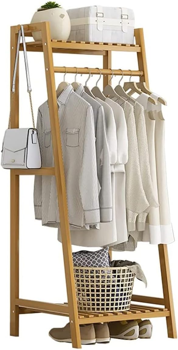 Bamboo Garment Rack with Shelf, Hanging Coat Rack for Clothes Coats Shoes, for Living Room Bedroom Entryway, Space Saver (Natural 80cm)