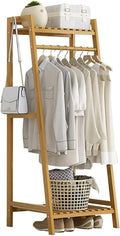 Bamboo Garment Rack with Shelf, Hanging Coat Rack for Clothes Coats Shoes, for Living Room Bedroom Entryway, Space Saver (Natural 80cm)