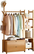 HomeLava Bamboo Garment Rack Heavy Duty Clothes Rack with Drawers Shelves and Side Hook, Clothing Rack for Entry Bedroom (Natural, 39.4'')