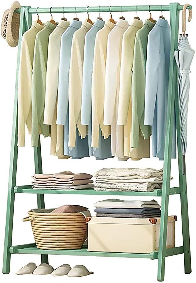Floor-Standing Solid Wood Rotating Coat Rack，Double Layer Bamboo Clothes Rack - 160cm Height, Lightweight & Foldable Garment Storage Shelf, Adjustable Length (66/86/116CM) - Perfect for Bedr