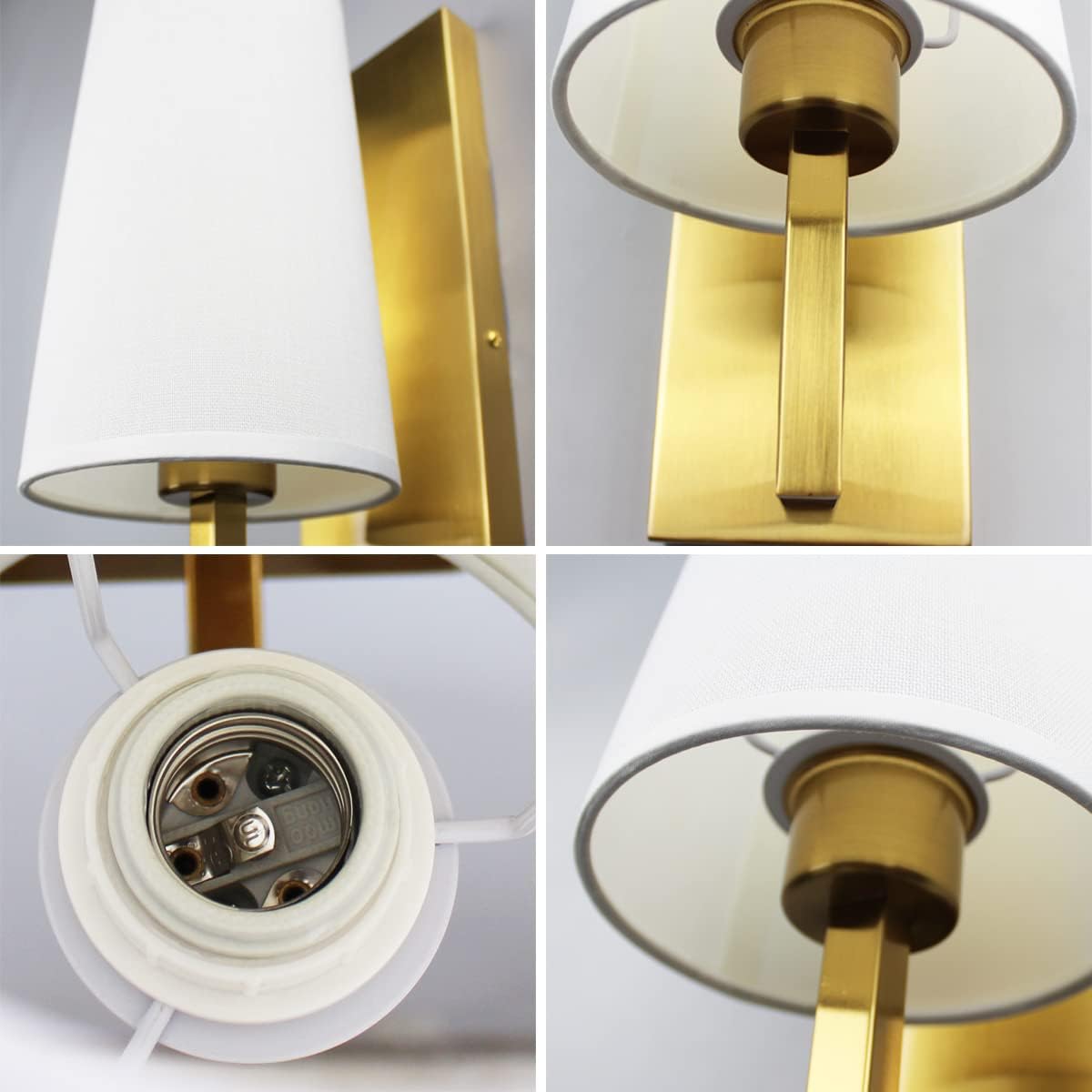 Gold Wall Sconces Set of Two Mid-Century Modern Fabric Shade Sconces Wall Lighting Indoor Brass Wall Lamp for Bedroom Hallway Living Room