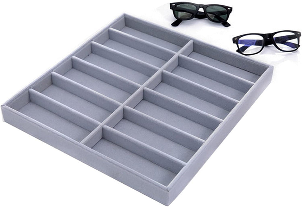 Eyeglass Displays Gray 12 Grids Sunglasses Display Box Eyewear Display Glasses Stand Props Jewelry Organizer Tray Fashion Cases Display Risers
