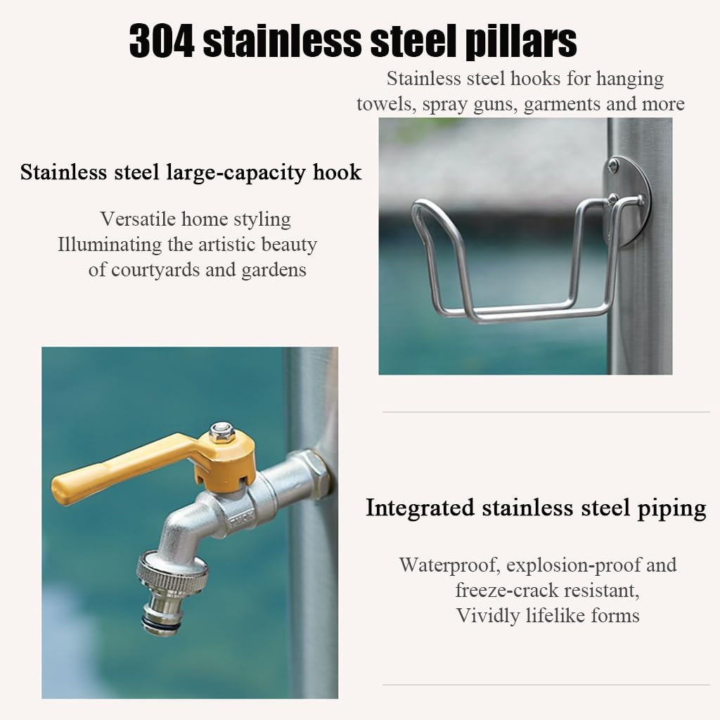 304 Stainless Steel Water Hydrant, Insulated Anti-Freeze Cotton Inner Pipe, Outdoor Water Faucet, Dual Spout Tap, Yard Hydrant with Pressure-Boosting Spray Gun