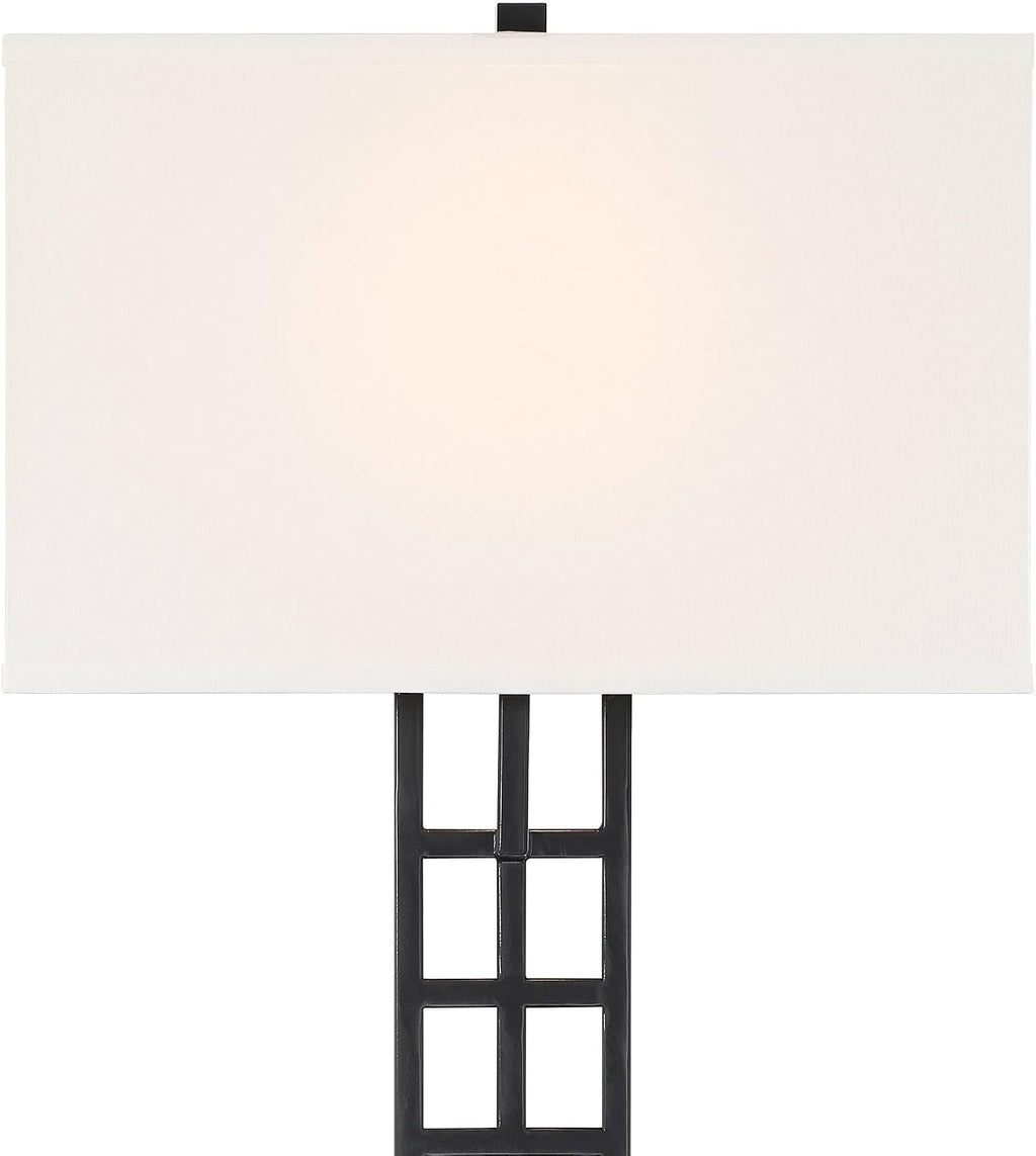 Possini Euro Design Ventano Modern Wall Lamps Set of 2 Matte Black Plug-in 16' Fixture White Linen Fabric Rectangular Shades for Bedroom Bathroom Bedside Vanity Living Room Mirror Hallway Dining