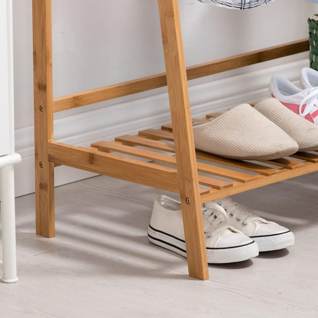 Bamboo Clothes Hanging Rack with 2 Coat Hooks Portable Laundry Rack Cloest Organizer Garment Rack for Bedroom Guest Room/50 * 40 * 140Cm (100*40*140cm )