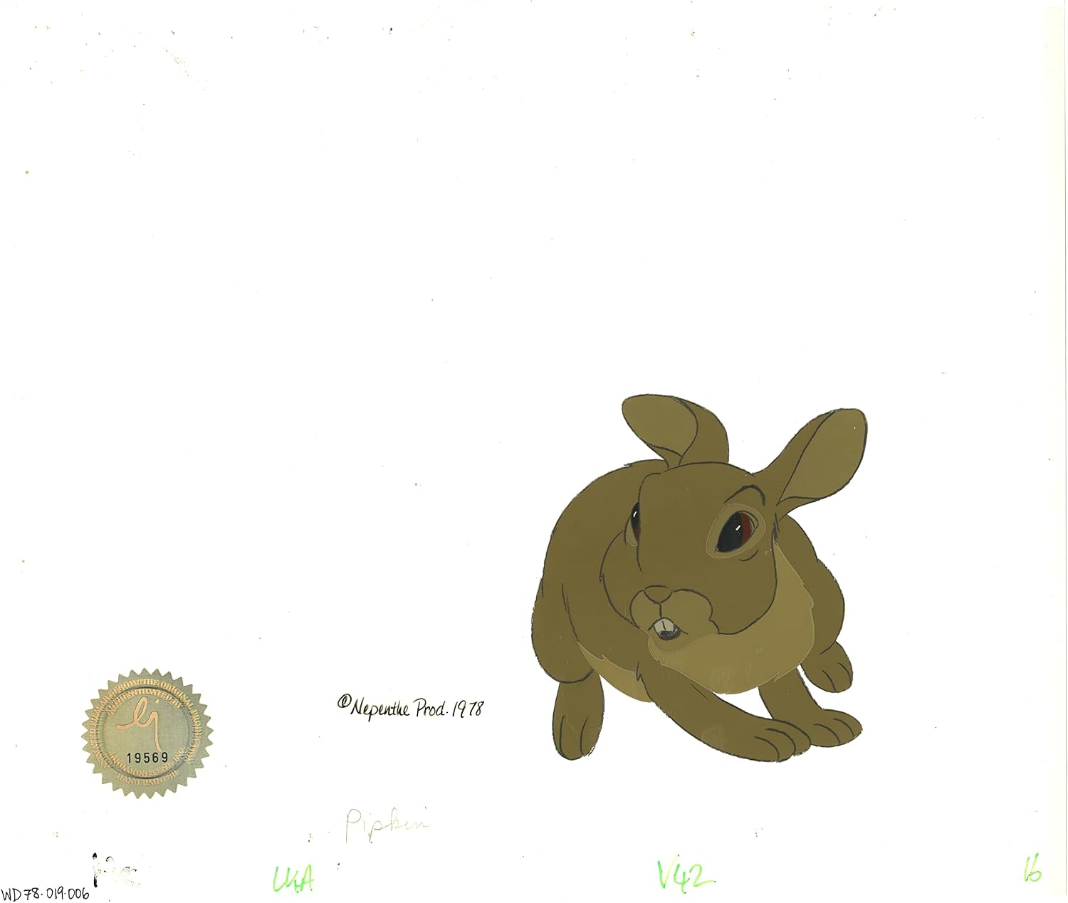 Watership Down 1978 Production Animation Cel of Pipkin with LJE Seal and COA 019-006