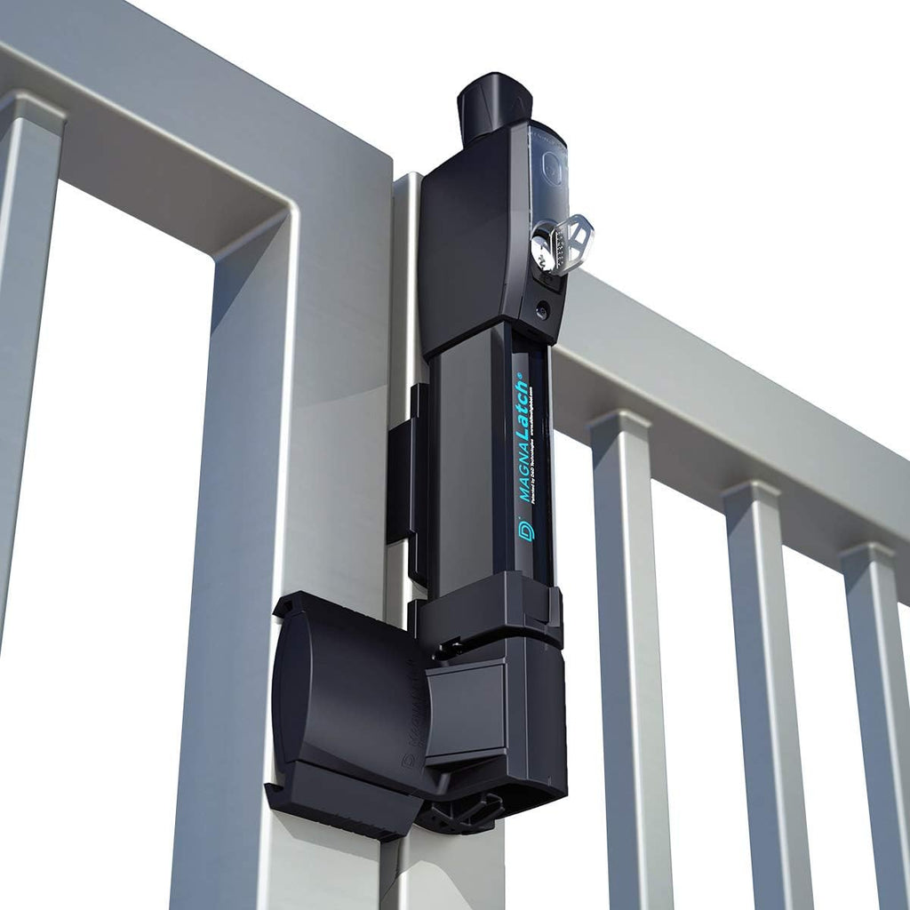 National Hardware MagnaLatch N346-212 Magnetic Self-Closing Pool Gate Latch with Vertical Pull, Child Proof Safety, Visual Indicator, Black Finish for Fence Gates