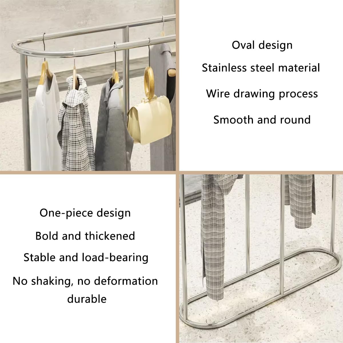 Oval Freestanding Clothes Rack, Heavy Duty Garment Rack, Stainless Steel Clothing Store Display Rack for Hanging Clothes, Bold Double Row Storage Rack
