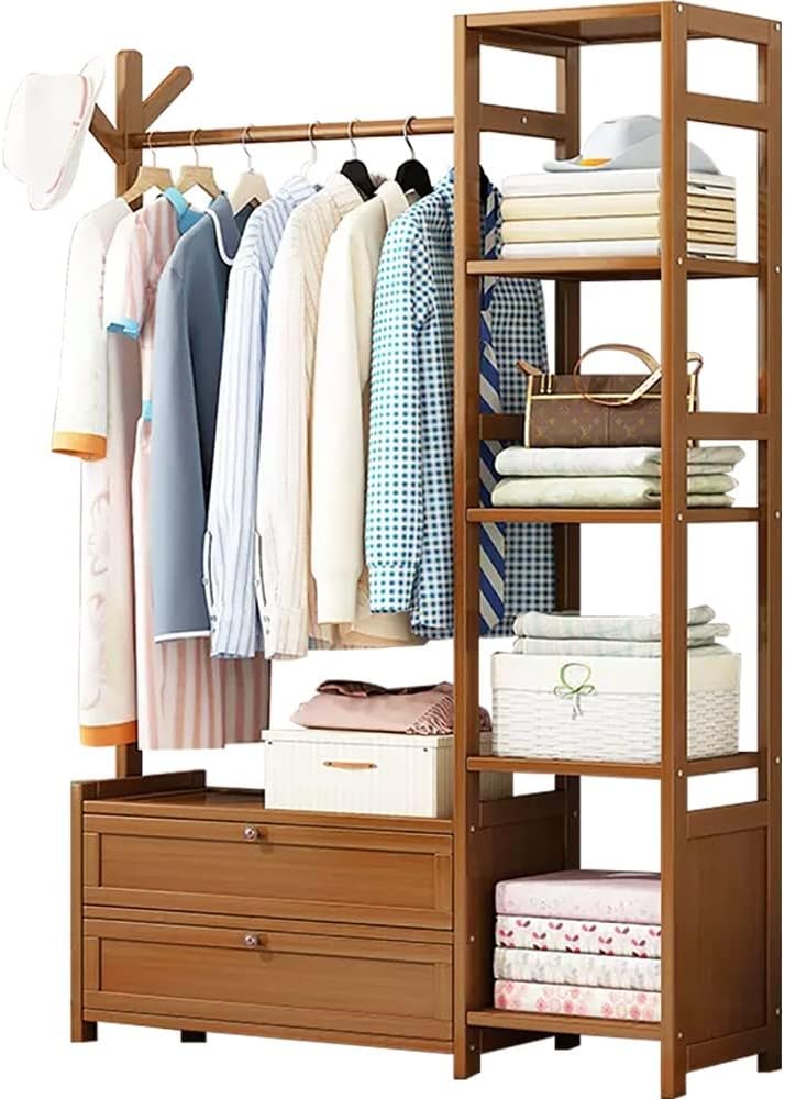 Bamboo Clothing Rack with Shelves - Freestanding Garment Rail for Hanging Clothes, Stylish Bedroom nizer for Hallway & Living Room - Eco-Friendly Design