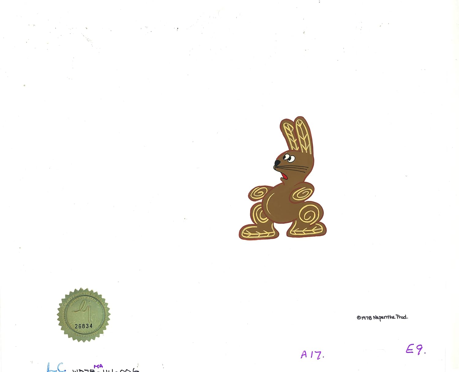 Watership Down Opening Fable El-ahrairah 1978 Production Animation Cel with LJE Seal and COA 114-006