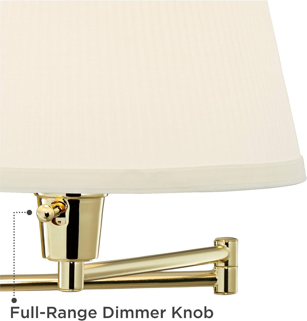 Barnes and Ivy Fredericks Modern Wall Lamps Set of 2 Brass Gold Metal Plug-in 12' Swing Arm Ivory Mushroom Pleated Shade for Bedroom Living Room Home Hallway Dining Kitchen Reading