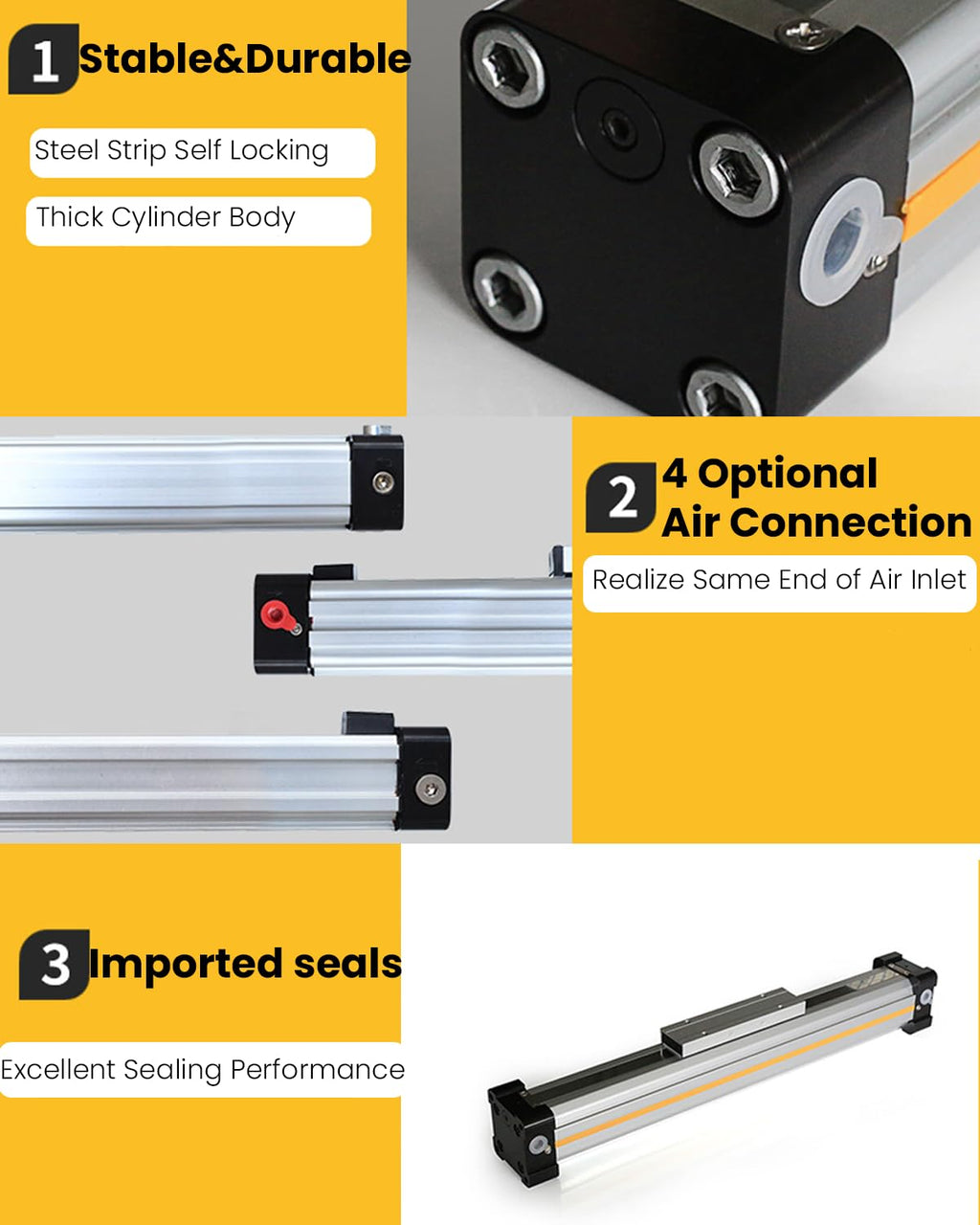 Pneumatic Rodless Cylinder 32mm Bore 200mm Stroke Mechanical Double Acting Air Cylinder 8bar