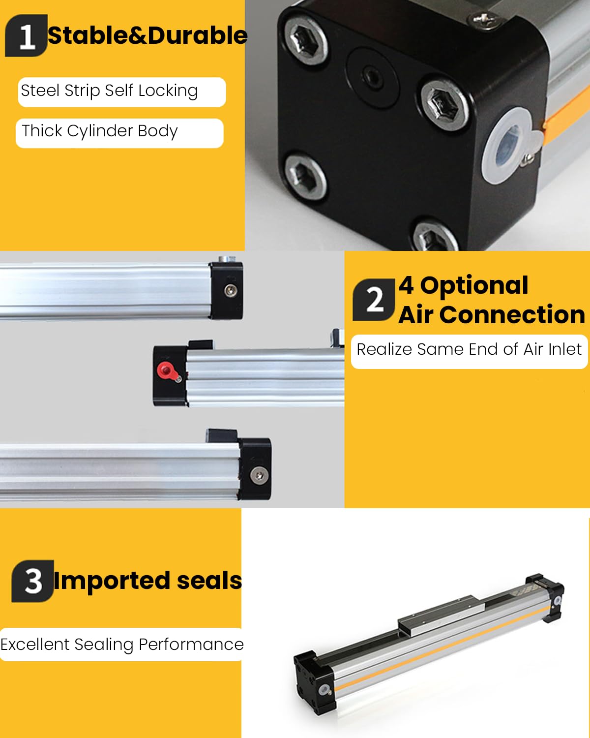 Pneumatic Rodless Cylinder 32mm Bore 200mm Stroke Mechanical Double Acting Air Cylinder 8bar