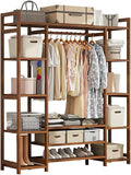 Bamboo Clothes Rack with Hanging Rod 2 Shelves and Hooks Freestanding Coat Garment Stand for Bedroom and Hallway Natural Wood nizer for Clothing Storage