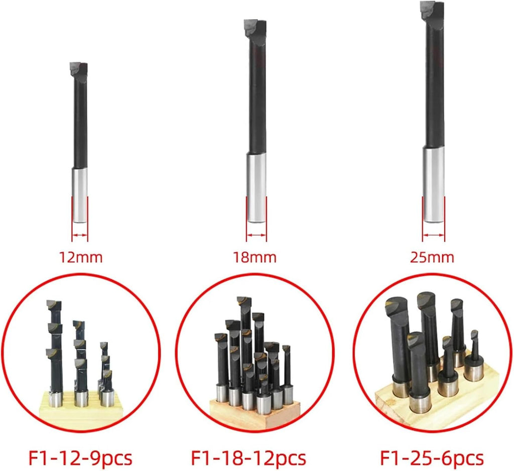 F1Boring Hole Boring Bar Set Tungsten Carbide Bar Boring Head MT SK R8 BT40 NT40 Boring Bar Set Boring Device F1 Boring Tool(18mm(12pcs-Set))