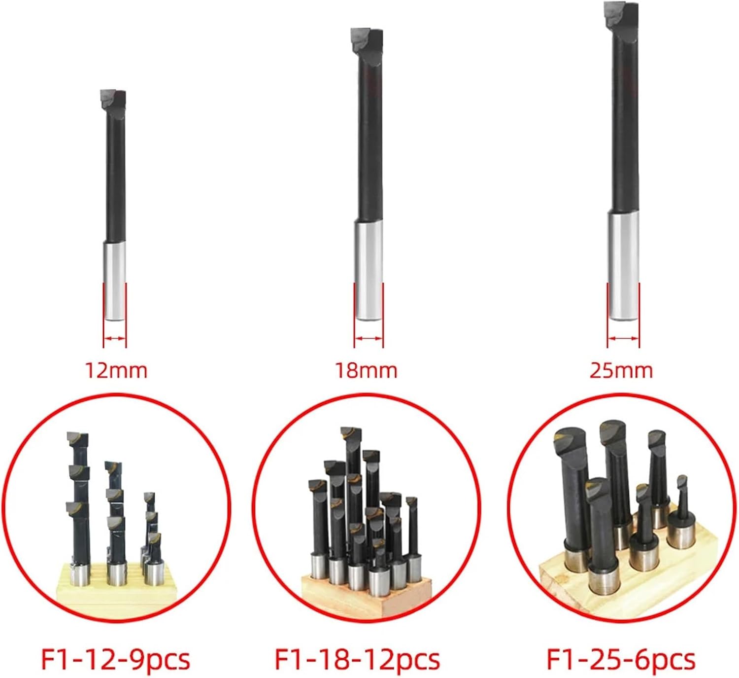 F1Boring Hole Boring Bar Set Tungsten Carbide Bar Boring Head MT SK R8 BT40 NT40 Boring Bar Set Boring Device F1 Boring Tool(18mm(12pcs-Set))