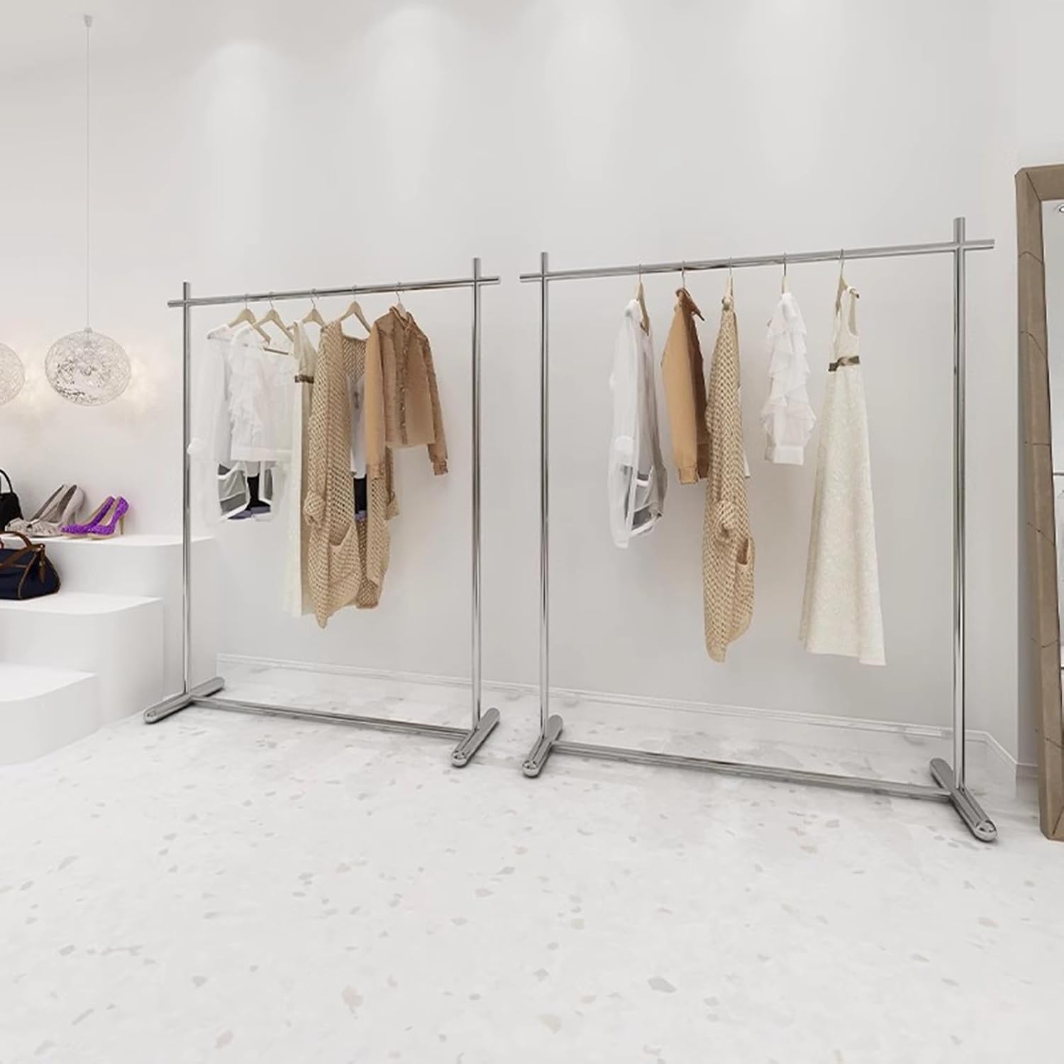 Garment Rack Modern Clothing Store Display Rack, Silver Stainless Steel Clothing Rack For Hanging Clothes, Heavy Duty Clothes Rail For Bedrooms And Boutiques, Freestanding Coat Rack(Size:80X40X160CM)