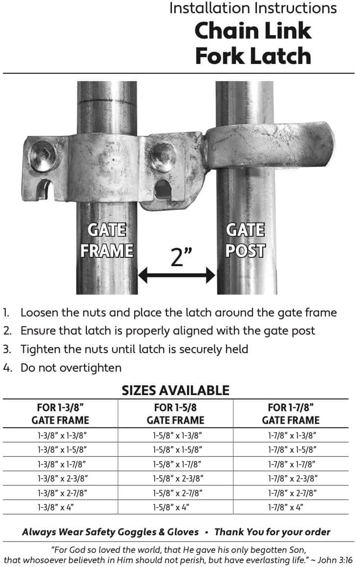 1-3/8' x 1-7/8' - Chain Link Fence Gate Fork Latch - Galvanized - with Hole for Padlock - CASE Qty 25