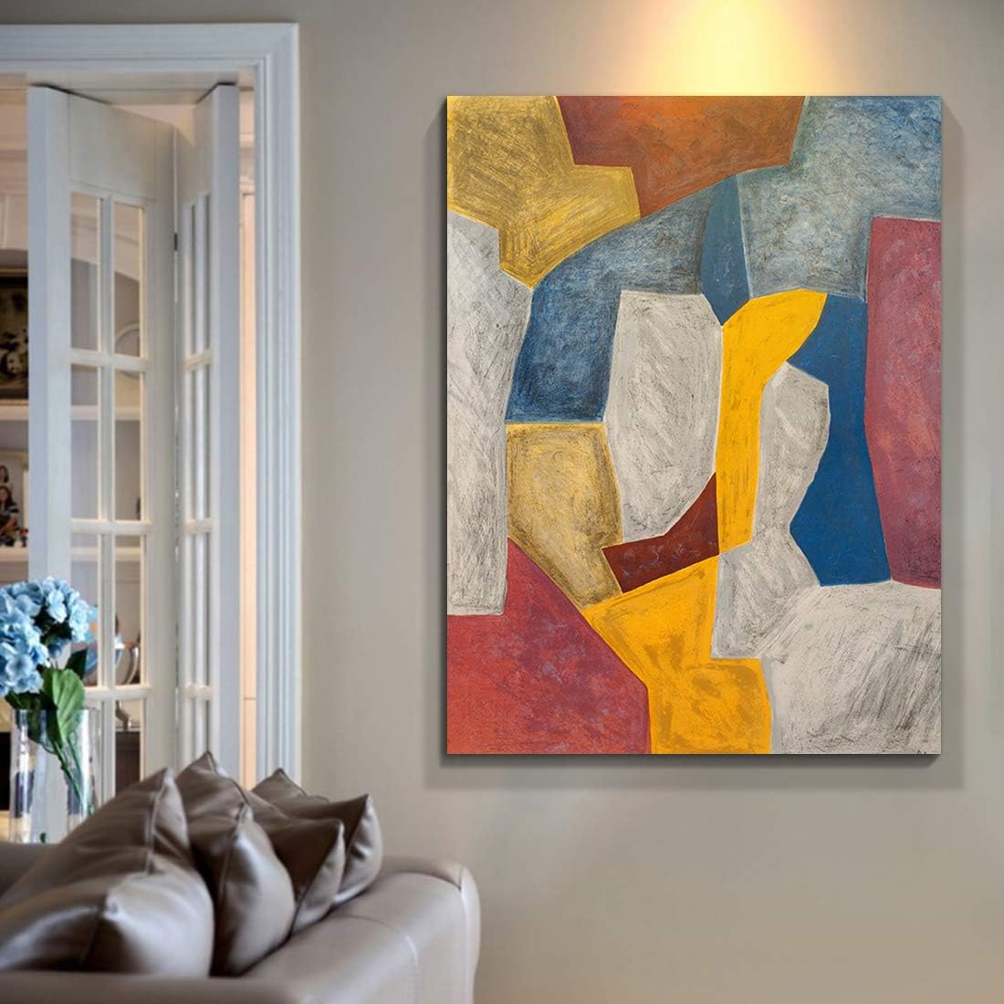 Denzoer Abstract Wall Art Colorfu Geometry Painting Prints Wall Decor Contemporary Painting with Gallery Wrap Modern Artwork Pictures Framed for Living Room | Ready to Hang - 36x46 inches