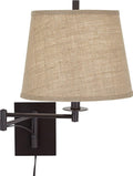 Franklin Iron Works Brinly Farmhouse Rustic Swing Arm Wall Lamp Matte Brown Metal Plug-in 12' Fixture Burlap Hardback Drum Shade for Cottage Core Bedroom Bedside Living Room Hallway Dining House