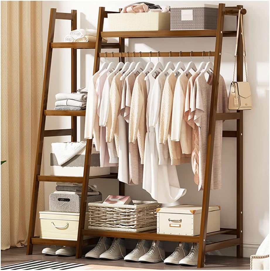 Plant Coat Rack, Bamboo Garment Rack with Storage, in Home Laundry Office, Corner Clothes Hanging Rack,100 * 42 * 140cm
