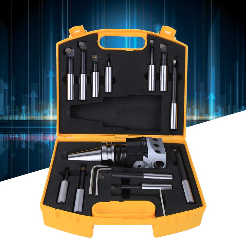 12Pcs/set Boring Cutter, 40CR F1-18 CNC High Hardness 75mm Head Diameter Milling Tool Kit, Boring Bar Tool (BT40-F1-18-12PCS)