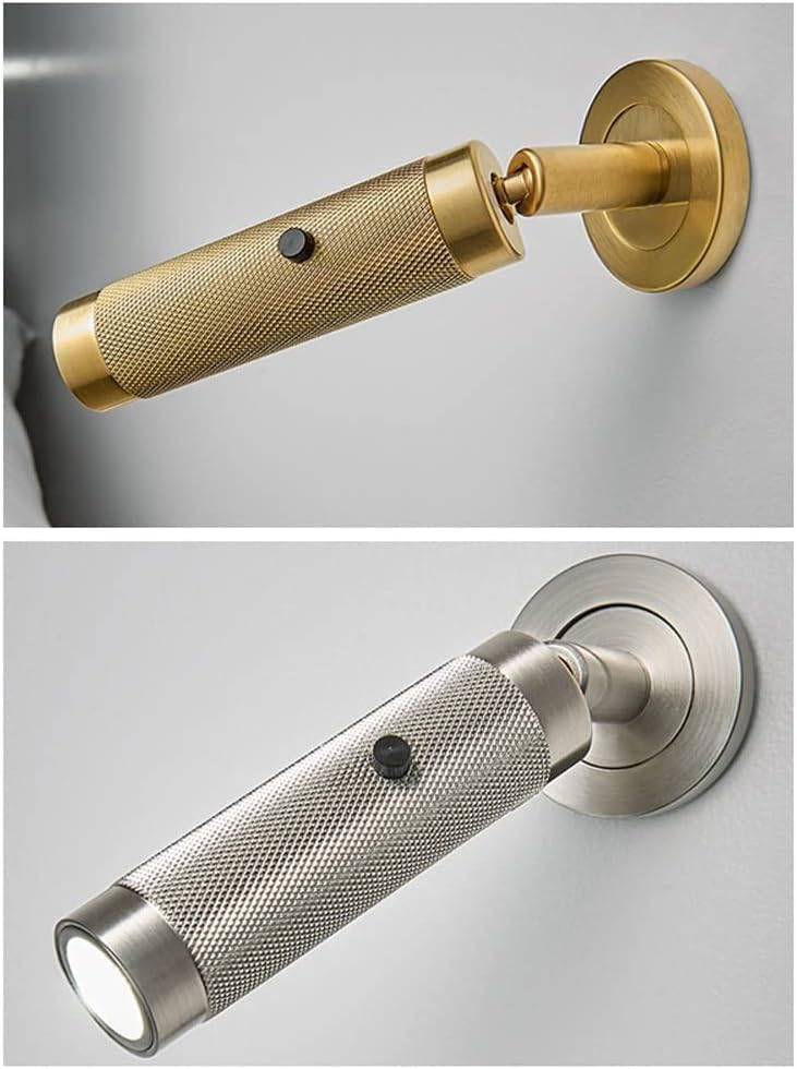 Modern Adjustable Bedside Reading Light Set of 2 Wall Lamps, LED Cylinder Aluminum Wall Lights Scocnes with Switche for Indoor Bedroom LIiving Room Lámpara de Pared (Color : Brass, Size : 4500K)