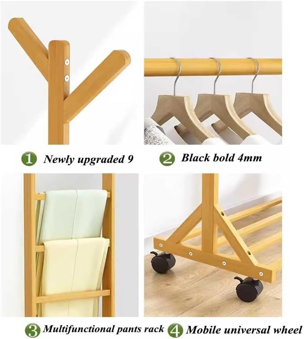 Clothes Rail Garment Rack Bamboo Coat Rack,Freestanding Home Drying Rack Floor Hanging Clothes Rack Hat Handbag Hanger Hall