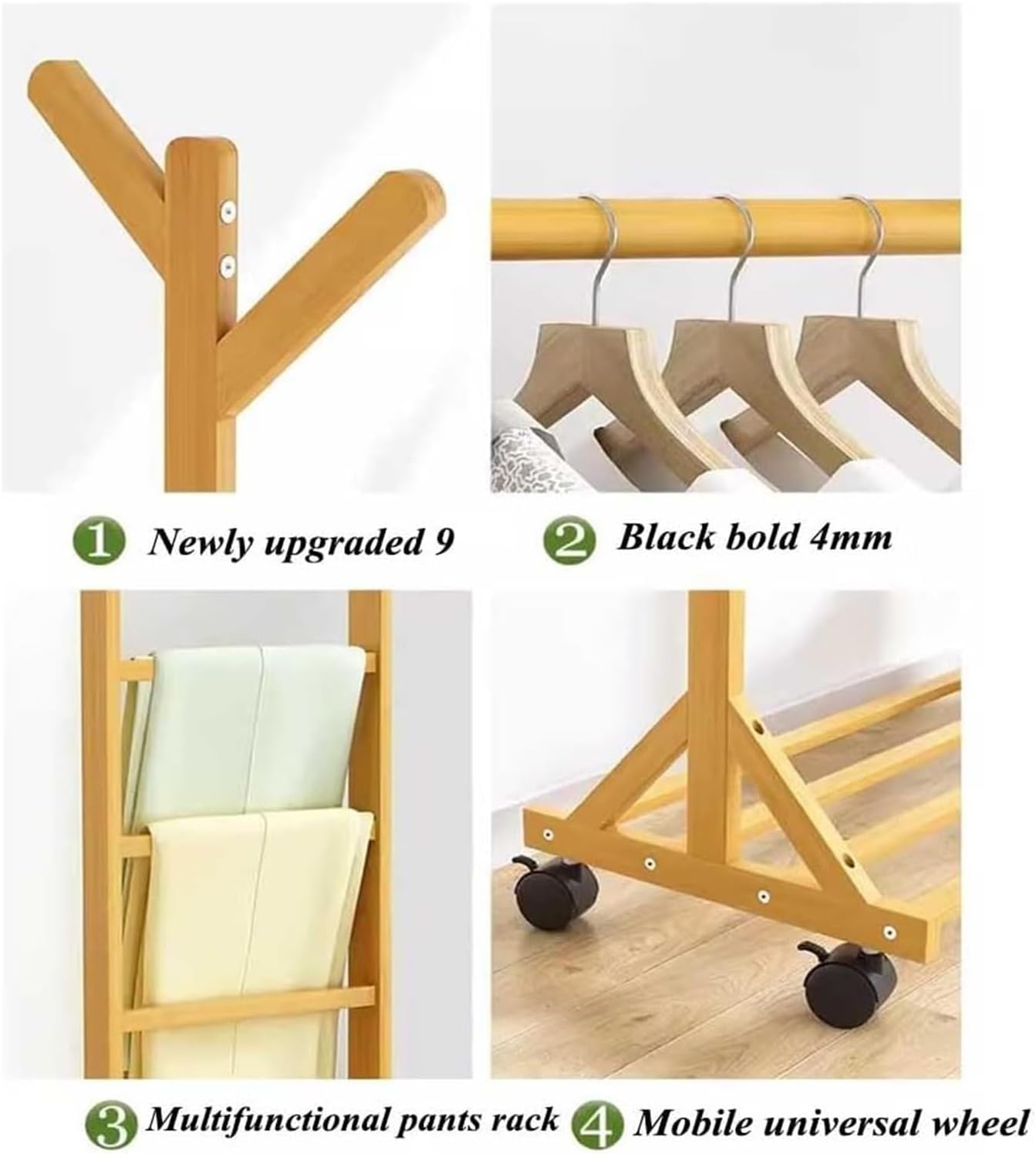 Clothes Rail Garment Rack Bamboo Coat Rack,Freestanding Home Drying Rack Floor Hanging Clothes Rack Hat Handbag Hanger Hall