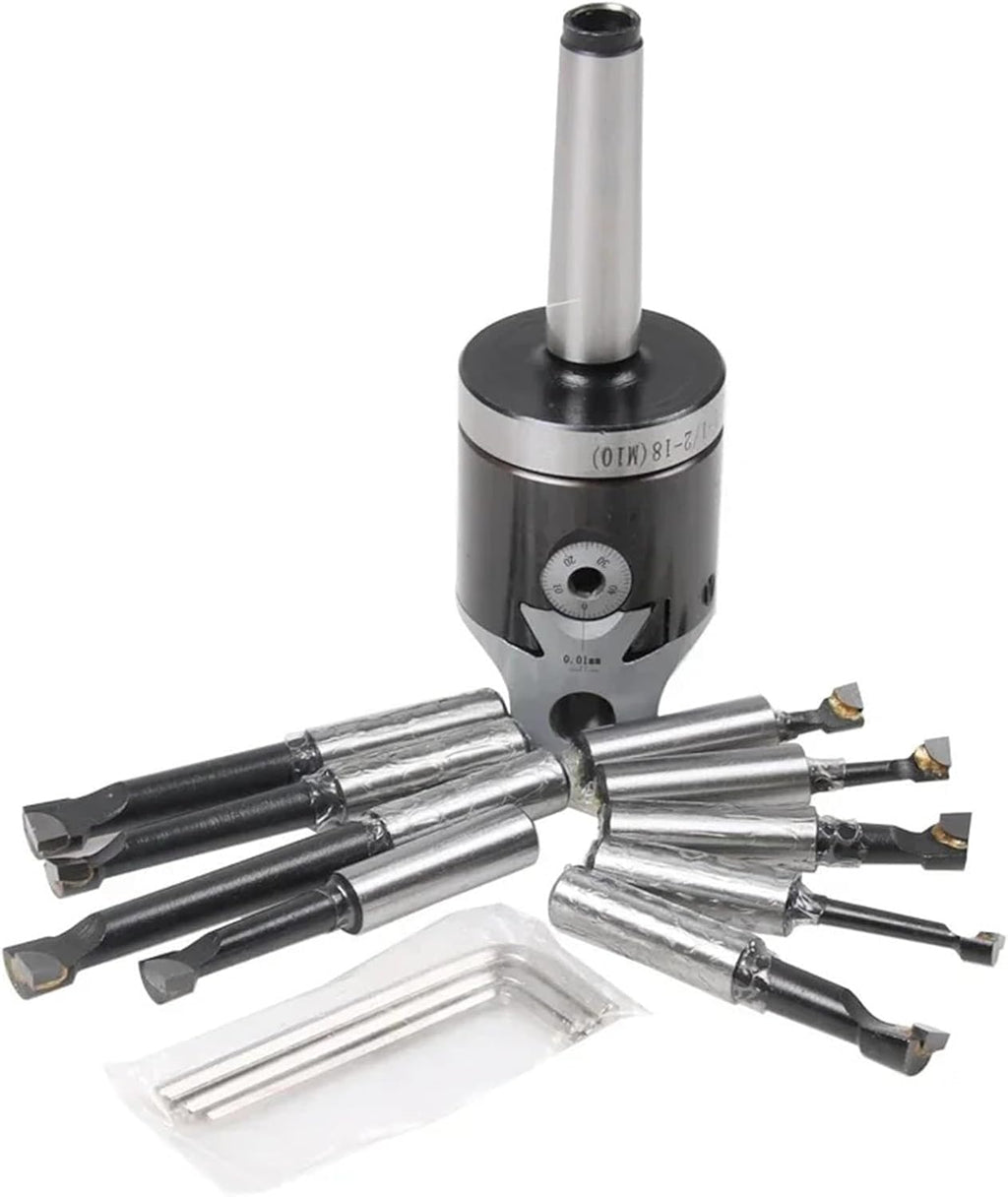 MT3 M12 Arbor F1-12 50mm Boring Head and 9pcs 12mm Boring Bars, Boring Head Set