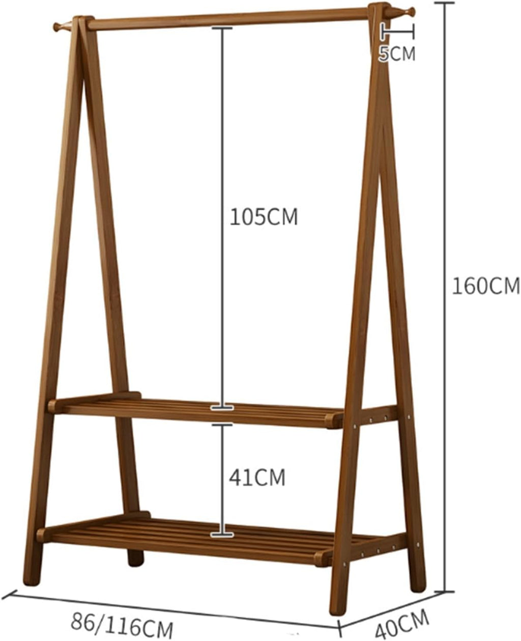 Foldable Bamboo Clothes Rack, Portable Garment Organizer for Bedroom & Living Room, Stylish Wardrobe Storage Solution - 116cm Hanging Clothes Stand