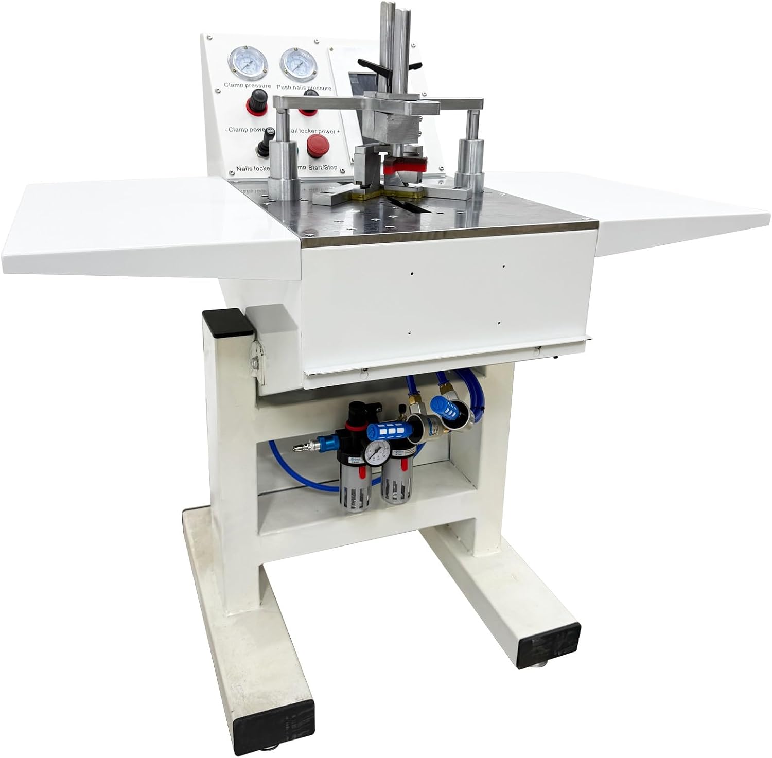 Pneumatic Picture Frame Nailer, Smart CNC Corner Nailing Machine for Wood Framing with 5/7/10/12/15mm V-Nails, 110V Automatic Joiner for 90/120/135° Angle with Touch Screen & Air Tank