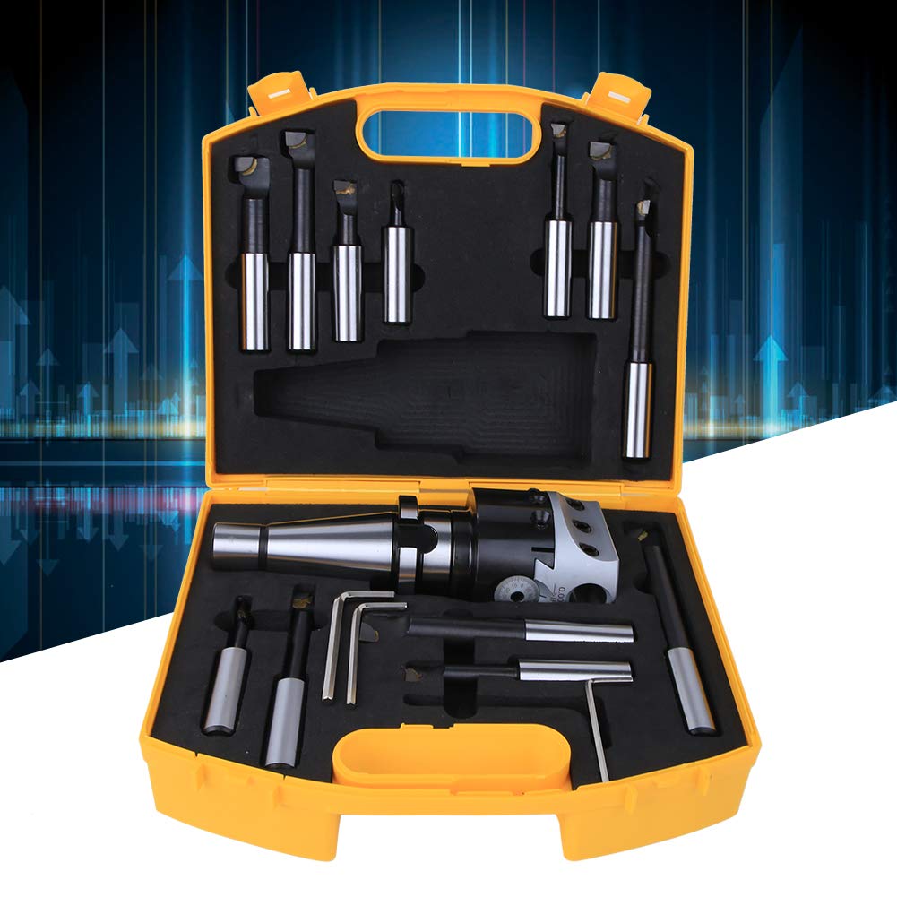 High Quality 40CR Boring Head Set, CNC Milling Tools Kit, F1‑18 Boring Bar, 75mm Diameter, with Storage Box, Metric System, Long Service Life, for Boring and Milling Machines (NT40-F1-18-12PCS)
