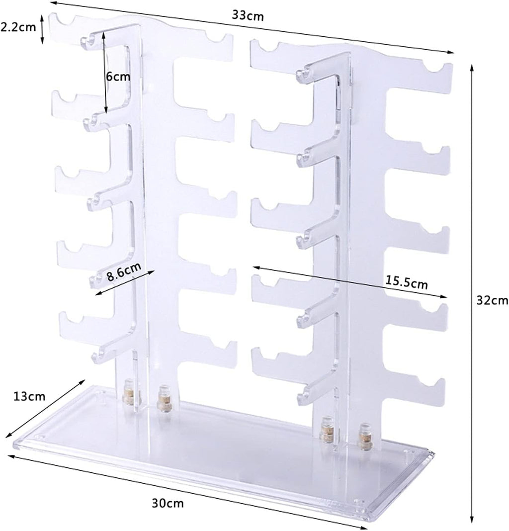 Eyeglass Displays Two Row Eyeglasses Sunglasses Storage Display Stand Holder Organizer Case Show Rack Acrylic Eyewear Display Stand for 10 Glasses, Water Clear Display Risers