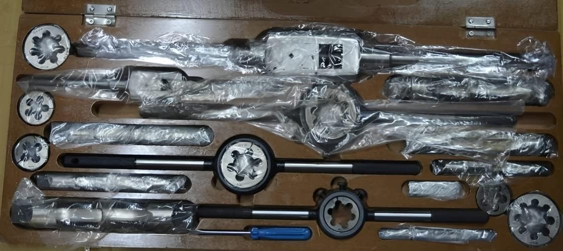 British Standard Pipe BSP Parallel Tap and Die Set 8 Sizes 1/8' To 1' Handles Complete Box