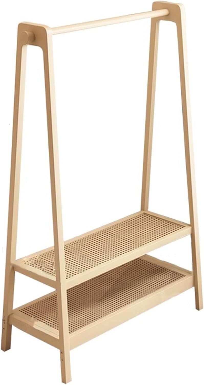 Garment Rack Bamboo Clothes Rack With 2 Shelves And Hook, Modern Clothing Rack For Hanging Clothes, Freestanding Coat Rack For Bedroom And Living Room, Easy To Assemble Clothes Organ(Size:65X36X154CM)