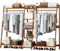 Coat Rack, Bamboo Garment Rack 9-Tier Storage Shelves Clothes Hanging Rack Heavy Duty Clothing Rack Minimalism Wardrobe Closet Organizer