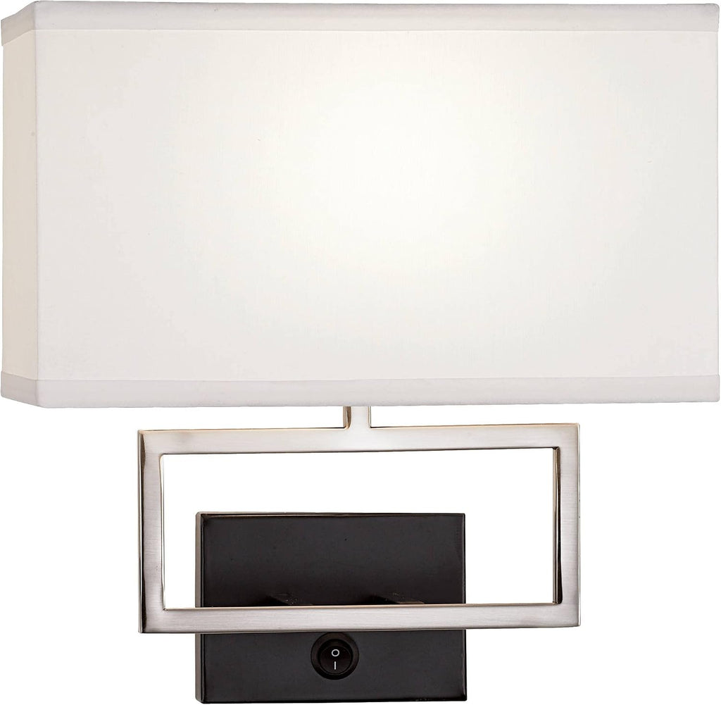 Possini Euro Design Trixie Modern Wall Lamps Set of 2 with Smart Sockets Brushed Nickel Plug-in 12' Fixture Rectangular Fabric Shades for Bedroom Bedside Reading Living Room Hallway House Home